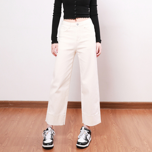 小个子白色显瘦烟管裤 新款 女2026春季 艾格高腰九分直筒牛仔法棍裤