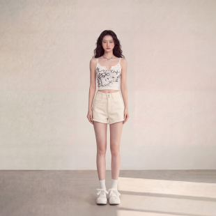 辣妹热裤 艾格白色简约休闲阔腿牛仔短裤 小个子美式 夏季 女2026新款