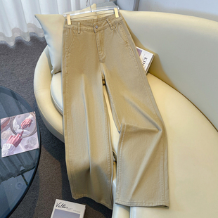 简约裤 女2026卡其色宽松高腰显瘦阔腿裤 直筒牛仔裤 艾格百搭拖地款