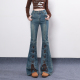 显瘦马蹄裤 女修身 辣妹风系带设计感潮微喇叭牛仔裤 艾格怀旧蓝美式