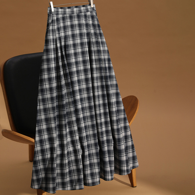 艾格韩系蓝色格纹半身裙女夏季