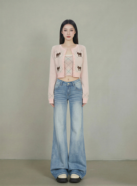 浅蓝色低腰不贴腿微喇牛仔裤女2026夏季新款百搭垂感拖地喇叭裤子