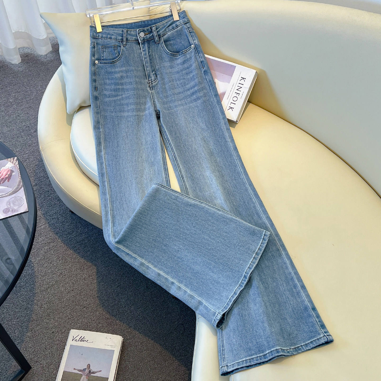 艾格微喇阔腿牛仔裤2025秋冬高腰显瘦拖地喇叭百搭时尚不贴腿裤子,女装/女士精品,牛仔裤,淘宝优惠券,粉丝福利购,淘宝优惠卷