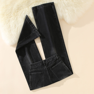 女 复古宽松高腰阔腿牛仔裤 艾格黑灰色显瘦百搭直筒拖地长裤 休闲裤