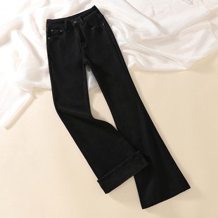 艾格黑色秋冬微喇牛仔裤 子 女2025秋冬高腰弹力显瘦百搭马蹄裤
