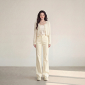 宽松显瘦休闲裤 杏色百搭直筒裤 女长裤 艾格简约高腰日常通勤牛仔裤