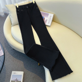 高腰显瘦毛边小个子马蹄喇叭裤 新款 女2026春季 艾格黑色微喇牛仔裤