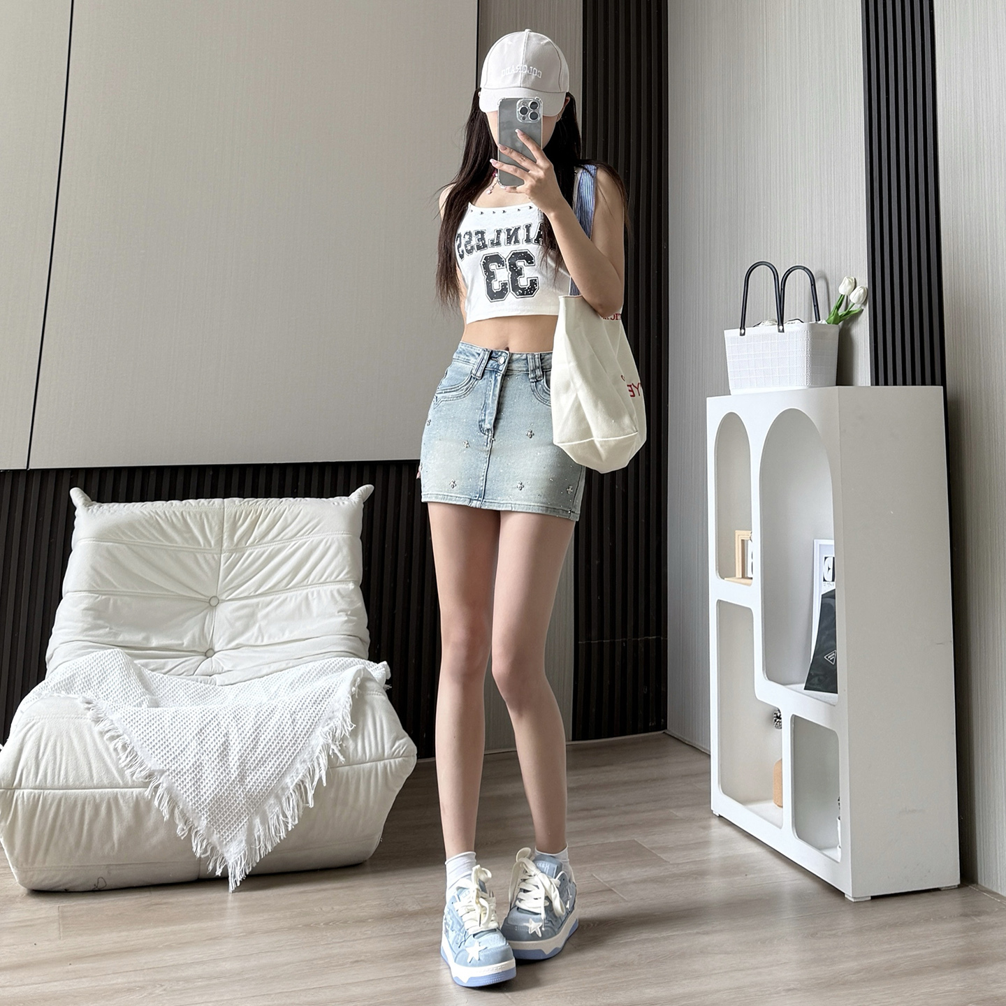艾格浅蓝色高腰牛仔半身裙女2025年夏季新款显瘦辣妹百搭包臀短裙
