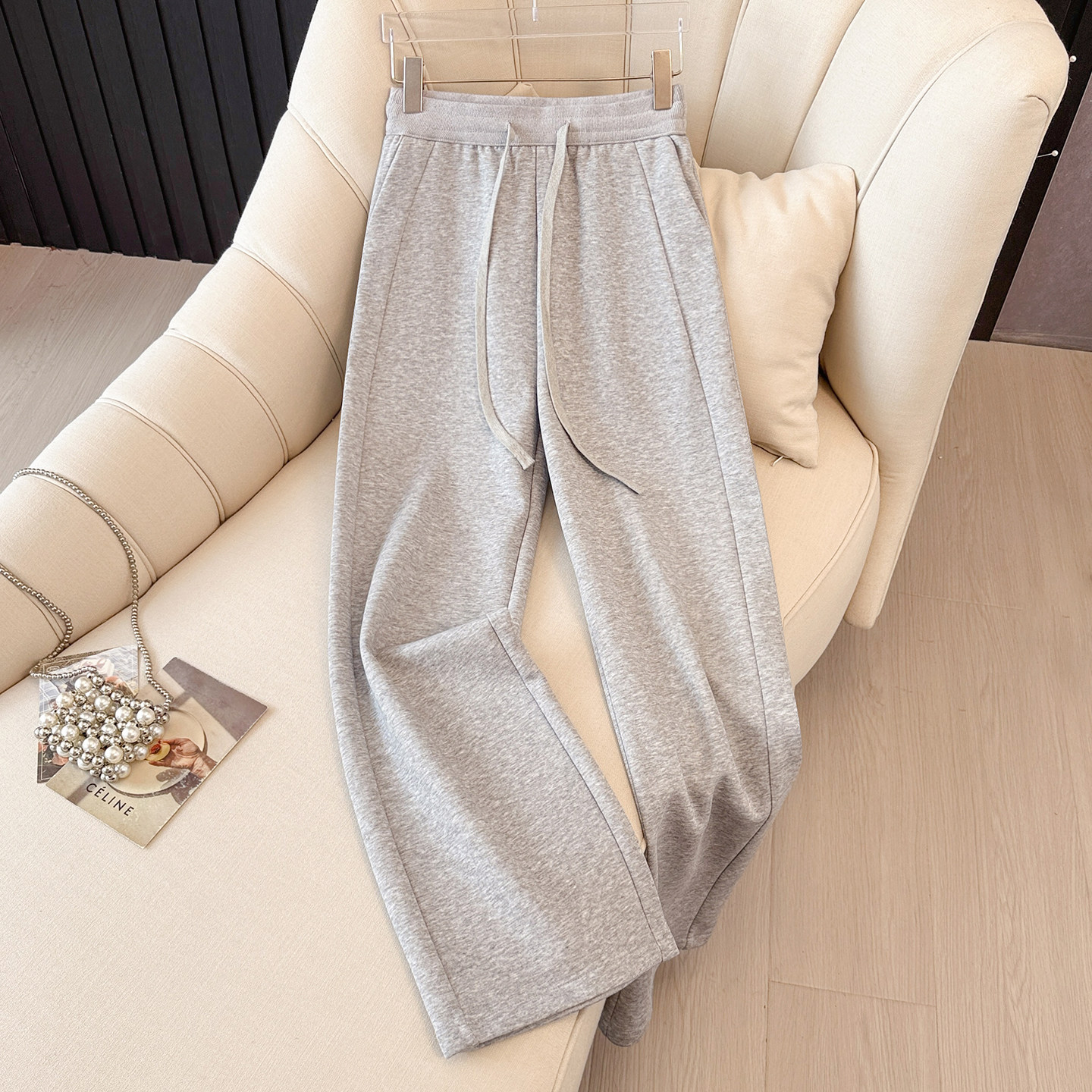 艾格简约洋气灰色拖地款高腰阔腿裤女垂感软糯直筒休闲裤宽松显瘦,女装/女士精品,休闲裤,淘宝优惠券,粉丝福利购,淘宝优惠卷