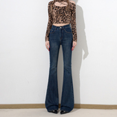 高腰显瘦喇叭裤 艾格深蓝色复古修身 新款 女2026春季 弹力微喇牛仔裤