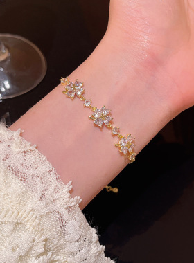 【饰全饰美】网红同精致微镶锆石花朵手链女可调节抽拉式手串