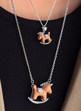 【饰全饰美】S925银针复古小马年吊坠项链女小众毛衣锁骨链