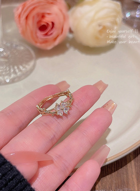 日韩轻奢锆石花朵开口戒指