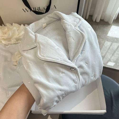 2025新款海岛绒睡衣女士秋冬季压花蕾丝长袖长裤套装可外穿家居服