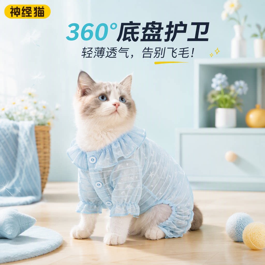 猫咪衣服秋夏季薄款透气凉感网纱四脚全包护肚宠物猫服防掉毛神器图片