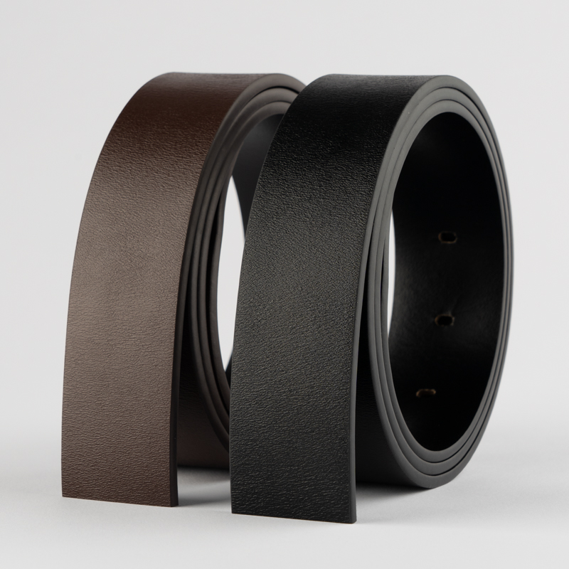 无头皮带条男真皮不带头光面腰带横孔针扣平滑扣一字孔牛皮带身