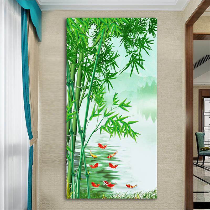 竹子自粘贴画竹报平安客厅玄关中式九鱼图竹画富贵竹鲤鱼壁贴画,家居饰品,现代装饰画,淘宝优惠券,粉丝福利购,淘宝优惠卷