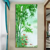 竹子自粘贴画竹报平安客厅玄关中式 九鱼图竹画富贵竹鲤鱼壁贴画