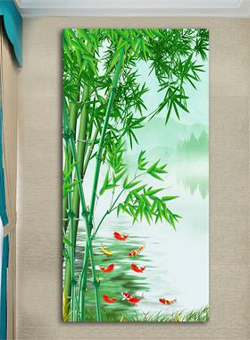 竹子自粘贴画竹报平安客厅玄关中式九鱼图竹画富贵竹鲤鱼壁贴画