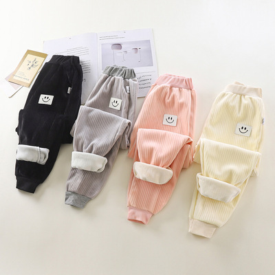 儿童运动裤新款男女童宝宝加绒裤子秋冬季外穿加厚保暖裤童装厂家