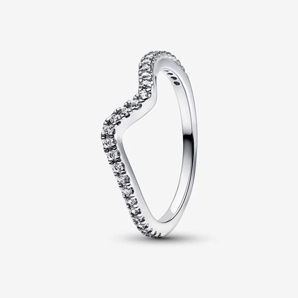 Pandora, волнистое кольцо, серебро 925 пробы, инкрустировано бриллиантами