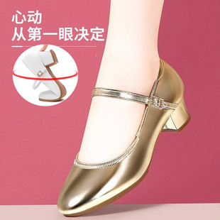 春夏时尚软底金色新疆舞维舞鞋女广场舞蹈鞋交谊外穿银色中跟防滑