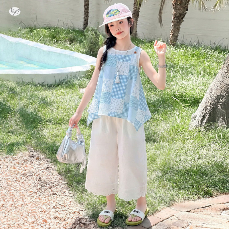 女童套装2026夏季新款儿童薄款背心波西米亚风无袖九分裤子两件套