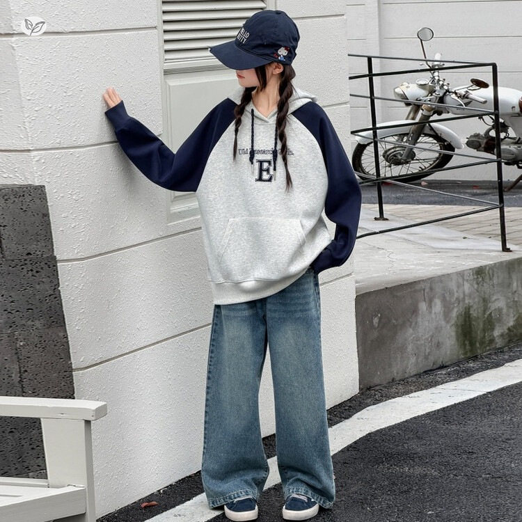 女童秋季新款休闲学生连帽卫衣牛儿童运动套装
