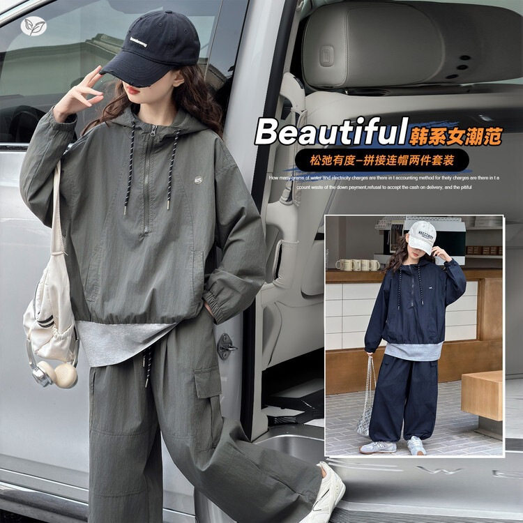 女童棉布连帽卫衣工装裤套装2026新款春秋休闲中大童休闲运动风潮