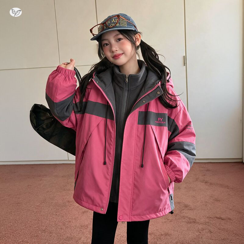 女童秋冬款加厚可拆卸内胆冲锋衣二合一两件套中大童保暖户外套装