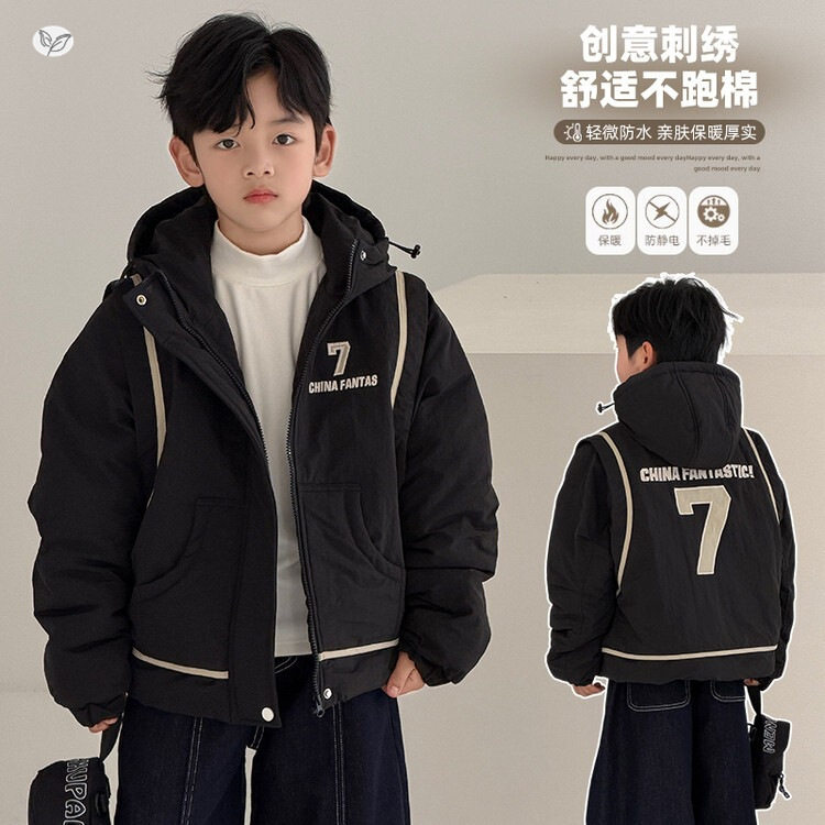 男童冬季新款韩版连帽加厚棉服中大童百搭帅气保暖棉衣外出外套潮