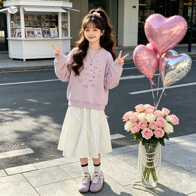 女童卫衣春秋2026新款儿童大童圆领春装女孩春季洋气时髦宽松上衣