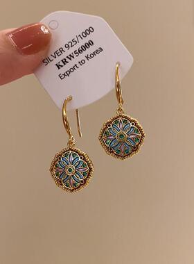 莫奈花园~复古油画风耳钩花朵滴釉耳环高级感轻奢耳饰