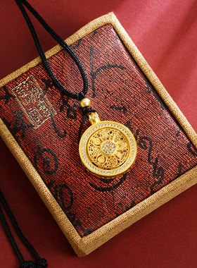 新中式八宝罗盘旋转越南沙金项链久不掉色韦&雪同款吊坠仿真饰品