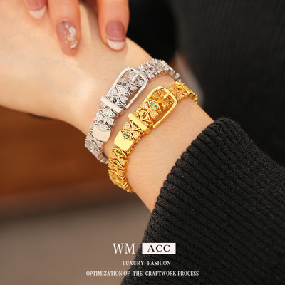 原创重工设计布契风菱形表带扣手链满钻手表链轻奢设计感手饰