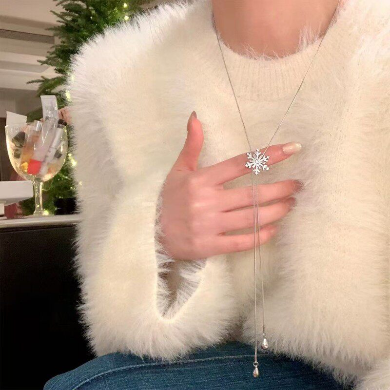 优雅时尚抽拉式锆石雪花长款项链女轻奢设计感气质百搭颈链毛衣链