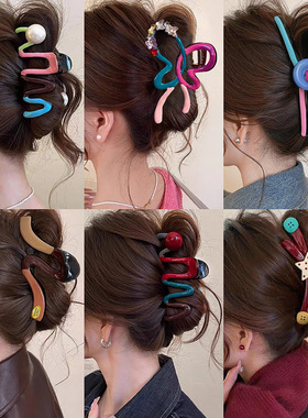 2025新款多巴胺撞色发夹甜美高级感鲨鱼夹抓夹后脑勺盘发头饰发饰