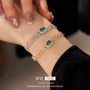 中古vintage锆石方形椭圆手链轻奢感百搭手环个性 冷淡风手饰