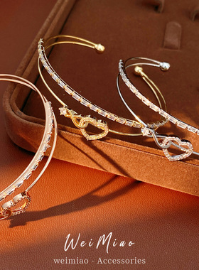 镶锆石爱心双层开口手镯韩系精致时尚百搭手链高级感轻奢手饰批发