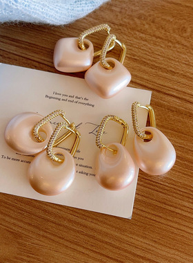 柔粉流光气质时尚珍珠耳环电镀真金锆石耳扣长耳坠百搭气质耳饰品