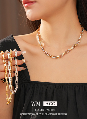 链条拼接可调节吊坠项链个性冷淡风锁骨链设计感小众饰品女感