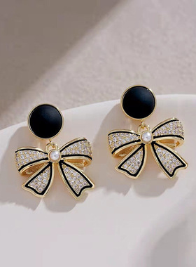 黑色蝴蝶结耳环时尚女士ins甜美高级感网红款夏季新品女跨境批发