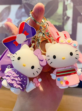 KT猫钥匙扣卡通动漫PVC公仔猫咪包包挂件汽车钥匙圈创意礼品玩偶