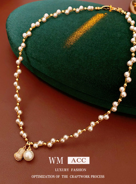 新中式锆石葫芦吊坠珍珠项链轻奢小众锁骨链精致百搭饰品女感