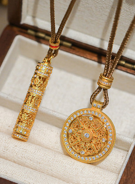 古法沙金八宝罗盘金刚杵随身佛吊坠项链女配饰秋冬毛衣链长款饰品