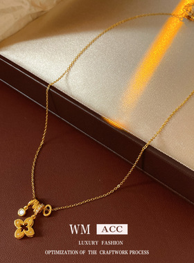 18k真金电镀花朵锆石幸运草项链精致气质锁骨链饰品女感项饰