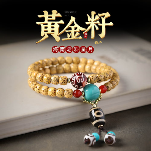 黄金籽星月菩提手串海南老料双圈盘玩手持男女绕指柔佛珠文玩手链