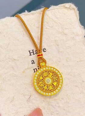 直播古法金色镶钻转动八宝罗盘吊坠镂空气质毛衣链女项链轻奢转运
