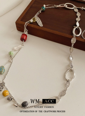 金属陶瓷圆形水滴项链腰链时尚复古民族风毛衣链个性冷淡风饰品女