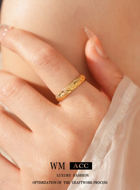 中古vintage凹面印花戒指小众感食指戒时尚个性冷淡风手饰女